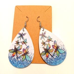 Fashion Jewelry Dragonfly Leather Teardrop Dangle Earrings